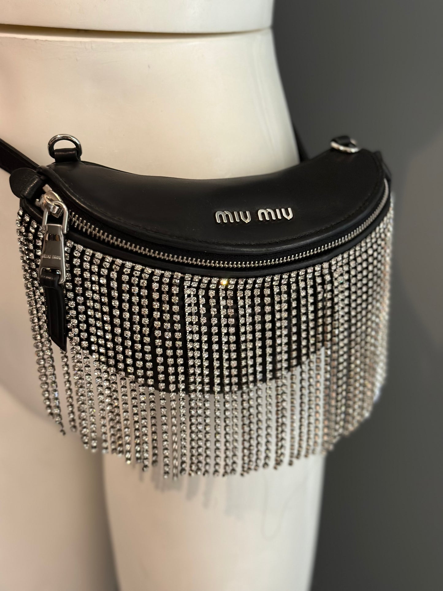 MIU MIU - Black Crystal Fringes Fanny Pack