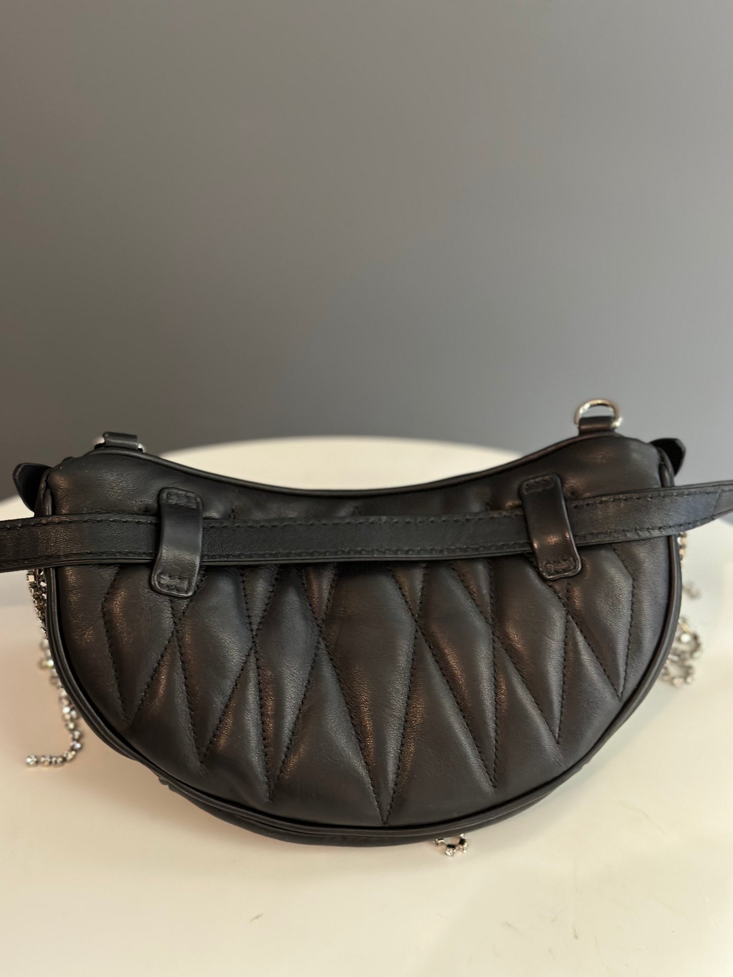MIU MIU - Black Crystal Fringes Fanny Pack