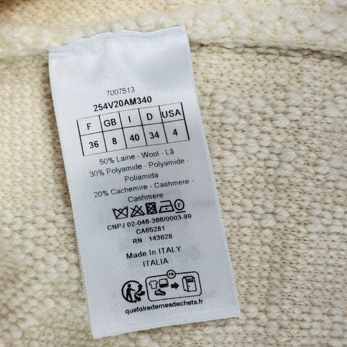 DIOR - CARDIGAN MACROCANNAGE ECRU WOOL & CASHMERE SIZE 36 FR