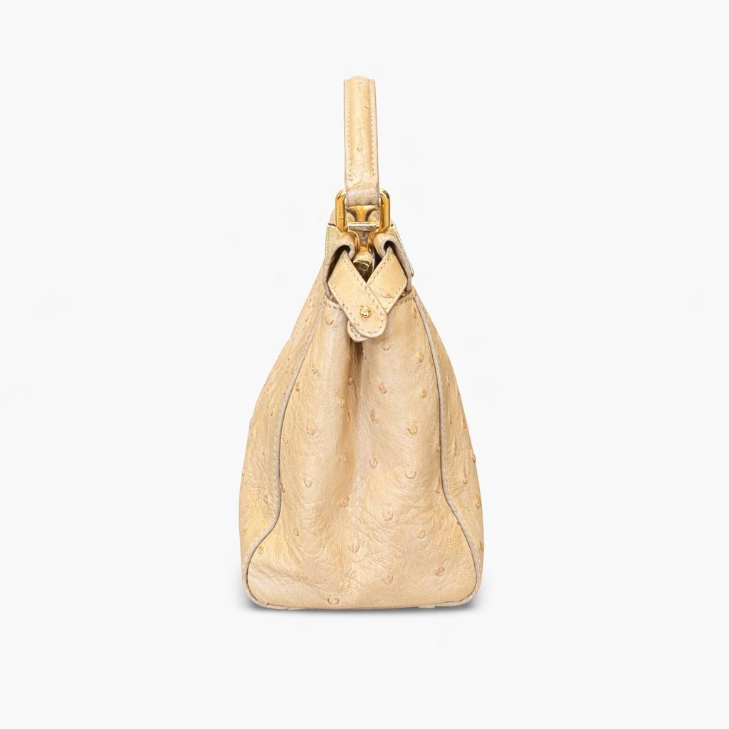 FENDI - PEEKABOO BAG BEIGE OSTRICH LEATHER WITH STRAP