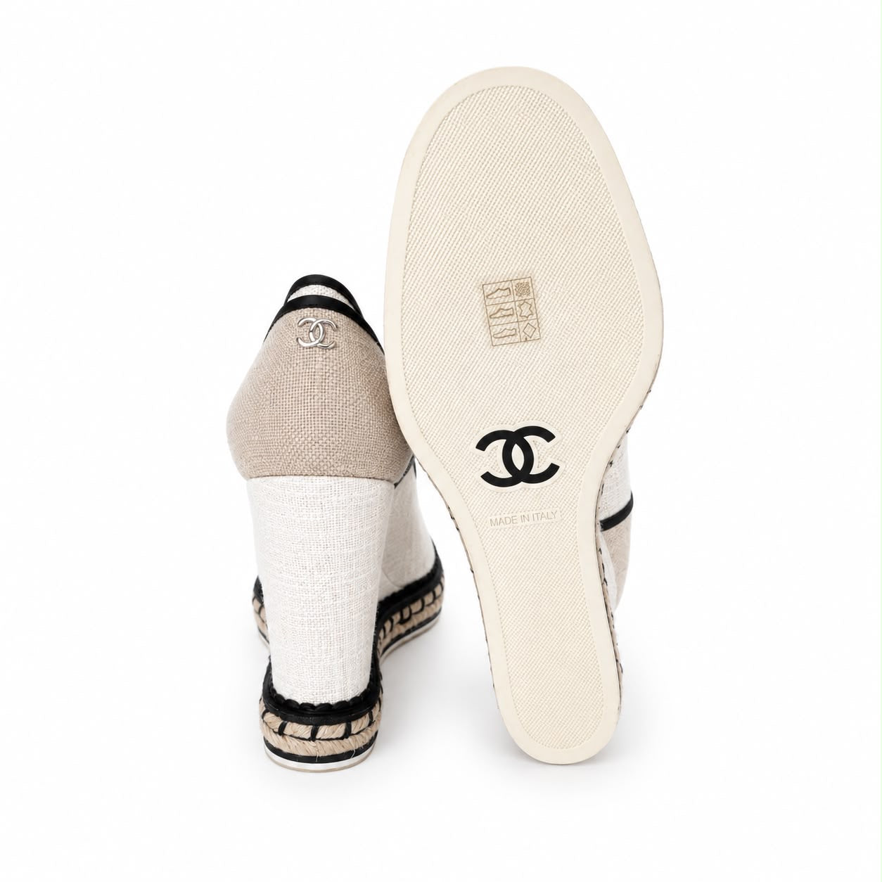 CHANEL - WEDGE PUMPS TRI-COLOR CANVAS SIZE 40,5 EU