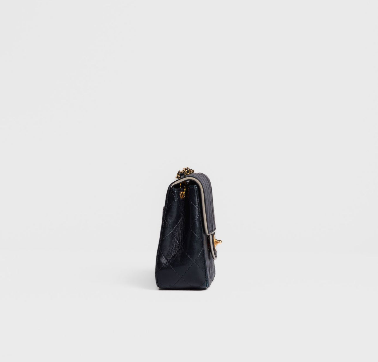 CHANEL - BAG MINI TIMELESS LEATHER NAVY BLUE WHITE TRIM