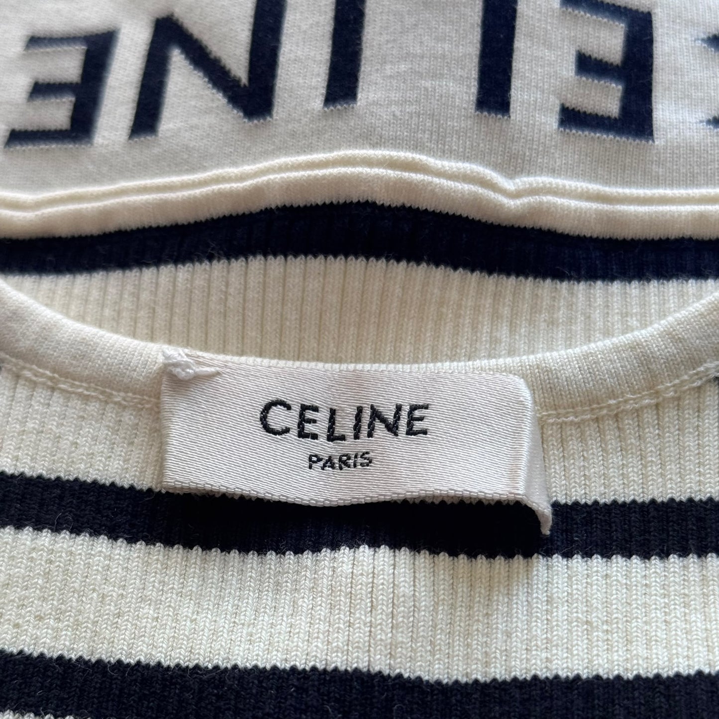 CÉLINE - TANK TOP WHITE STRIPED RIB KNIT SIZE M