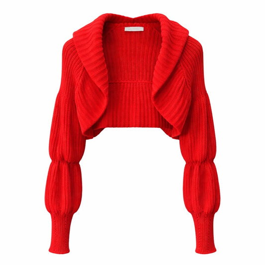 VALENTINO - CARDIGAN RED CROPPED CASHMERE BLEND SIZE M