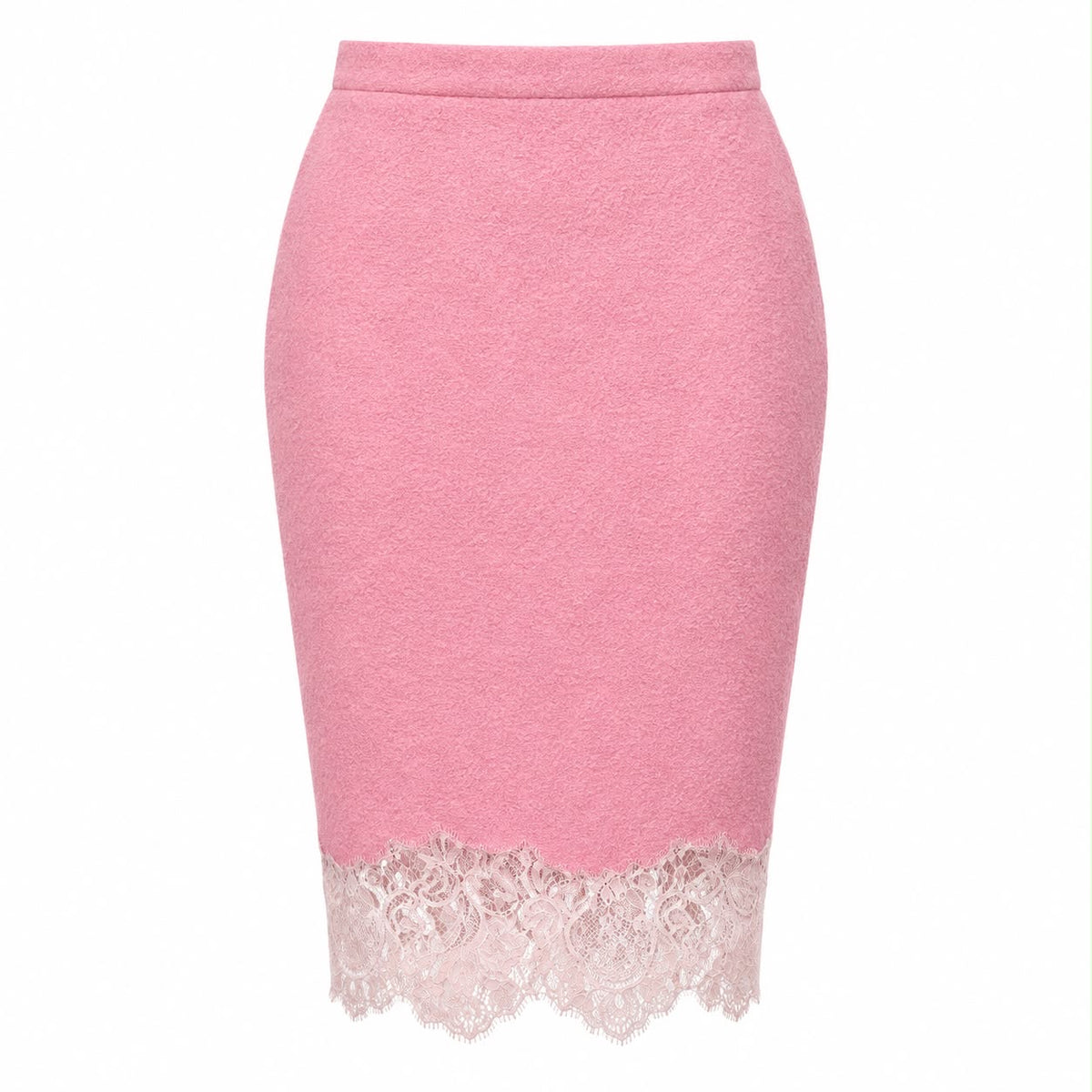 ERMANNO SCERVINO – SKIRT AND SWEATER SET IN PINK WOOL, SILK AND CASHMERE WITH LACE SIZE 38 IT