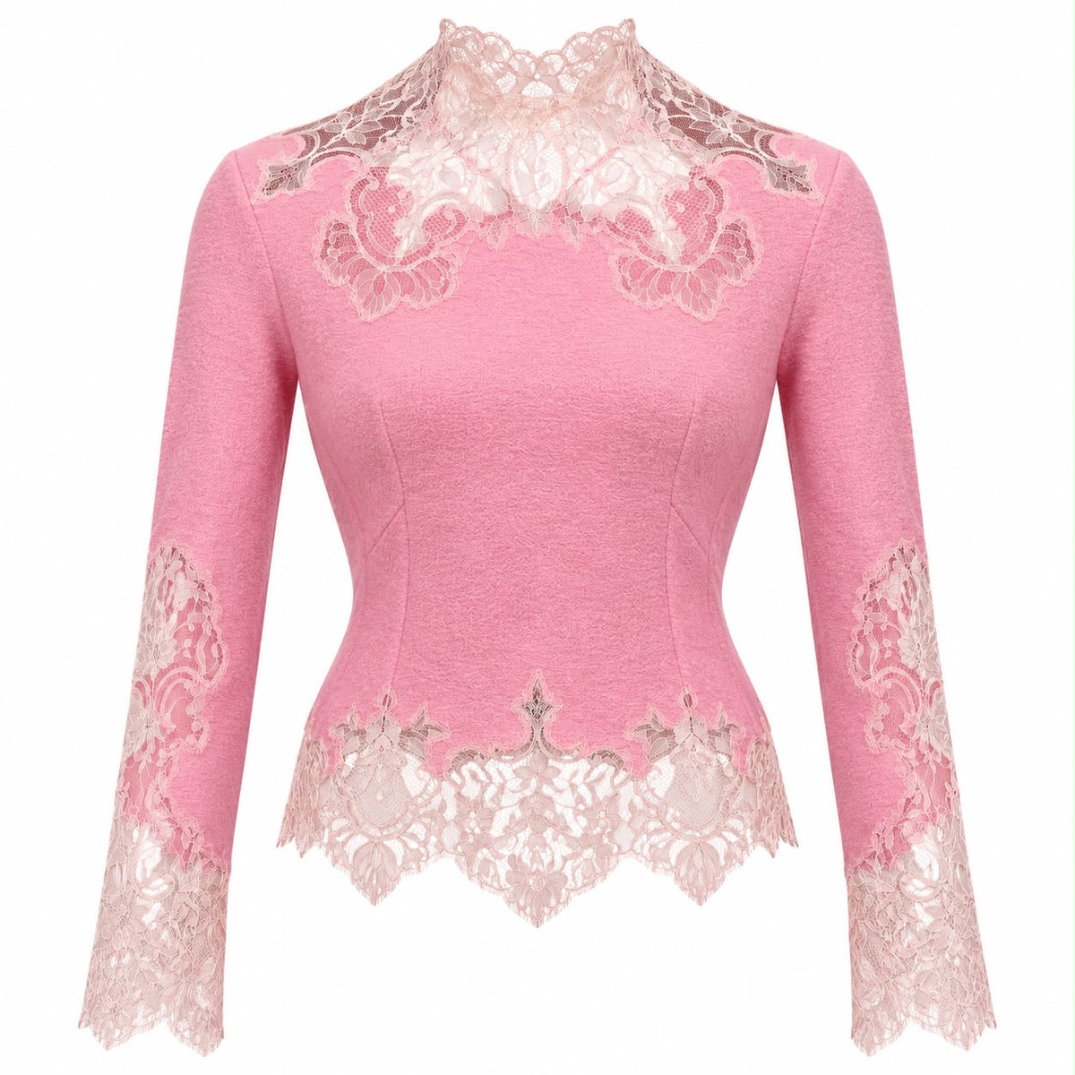 ERMANNO SCERVINO – SKIRT AND SWEATER SET IN PINK WOOL, SILK AND CASHMERE WITH LACE SIZE 38 IT