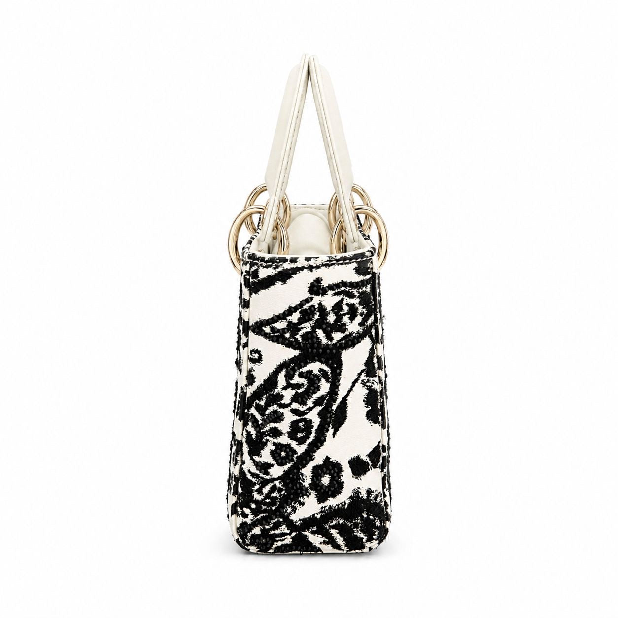 DIOR - *NEW LIMITED EDITION* BAG MINI LADY DIOR ECRU LEATHER WITH BLACK EMBROIDERY