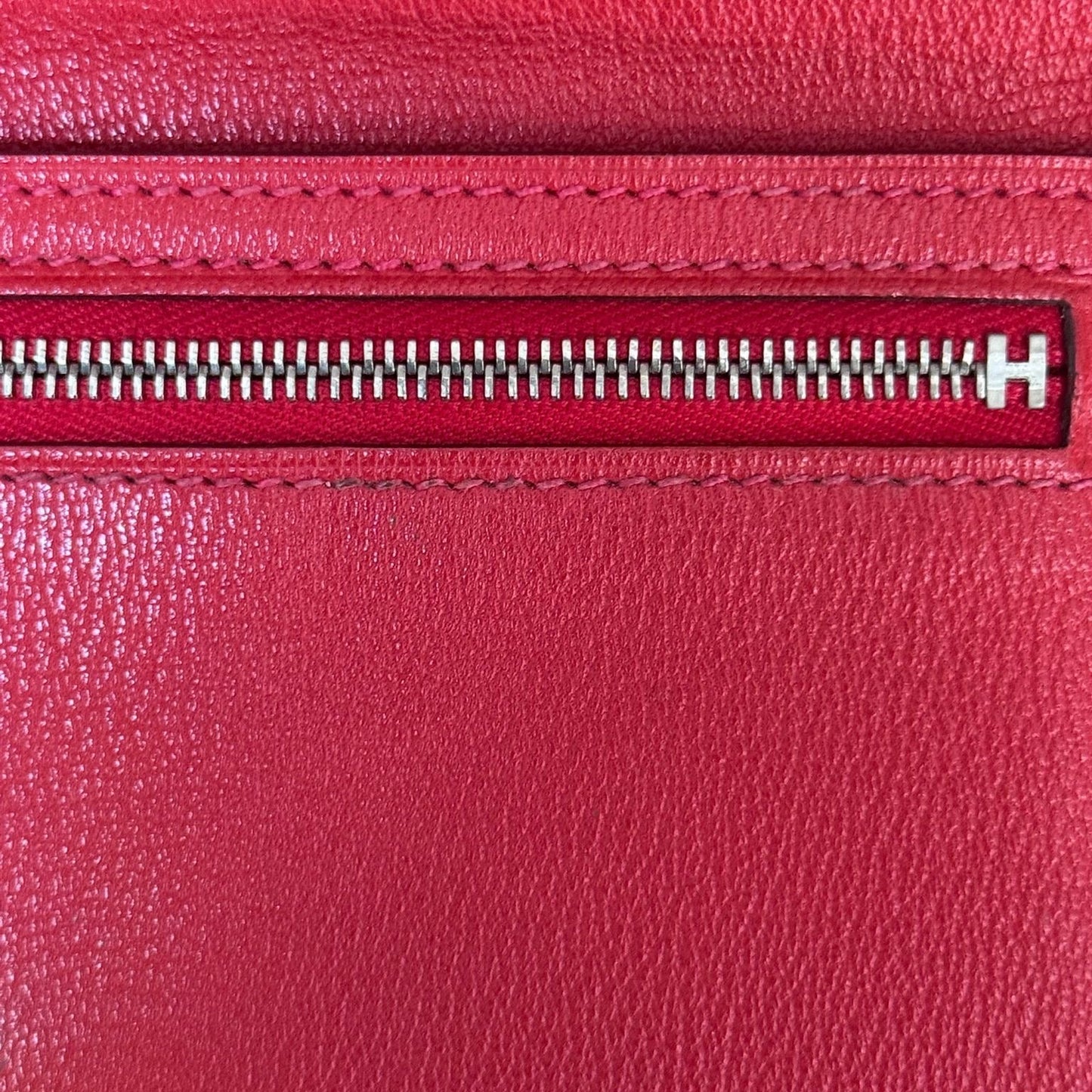 HERMÈS - WALLET BEARN RED ALLIGATOR LEATHER PALLADIUM HARDWARE