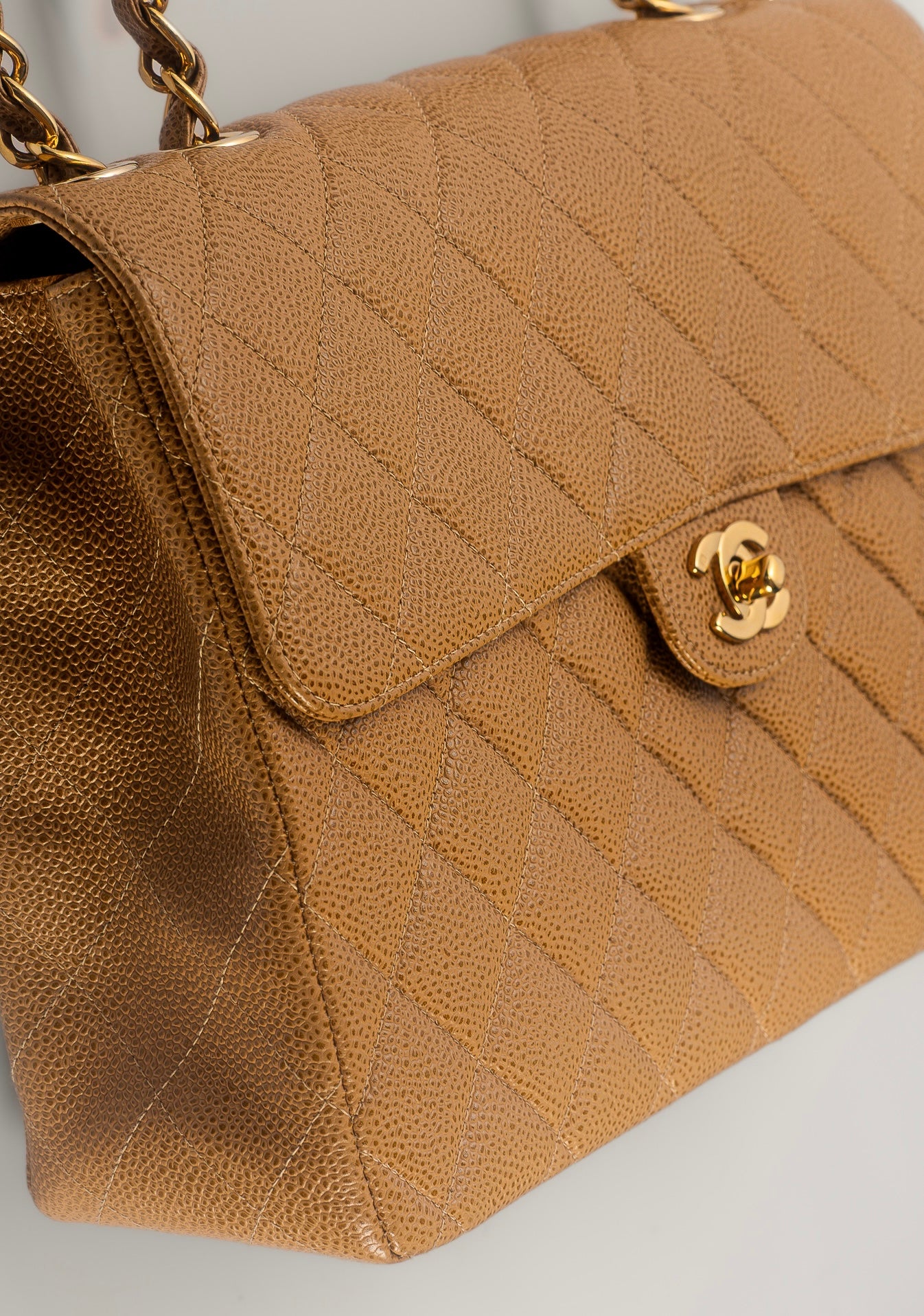 CHANEL - TIMELESS FLAP BAG LARGE BEIGE CAVIAR LEATHER GOLD HARDWARE