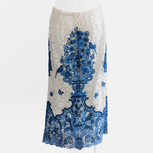 VALENTINO - *BRAND NEW* SKIRT LONG WHITE AND BLUE GUIPURE LACE PLEATED SKIRT SIZE 44 IT