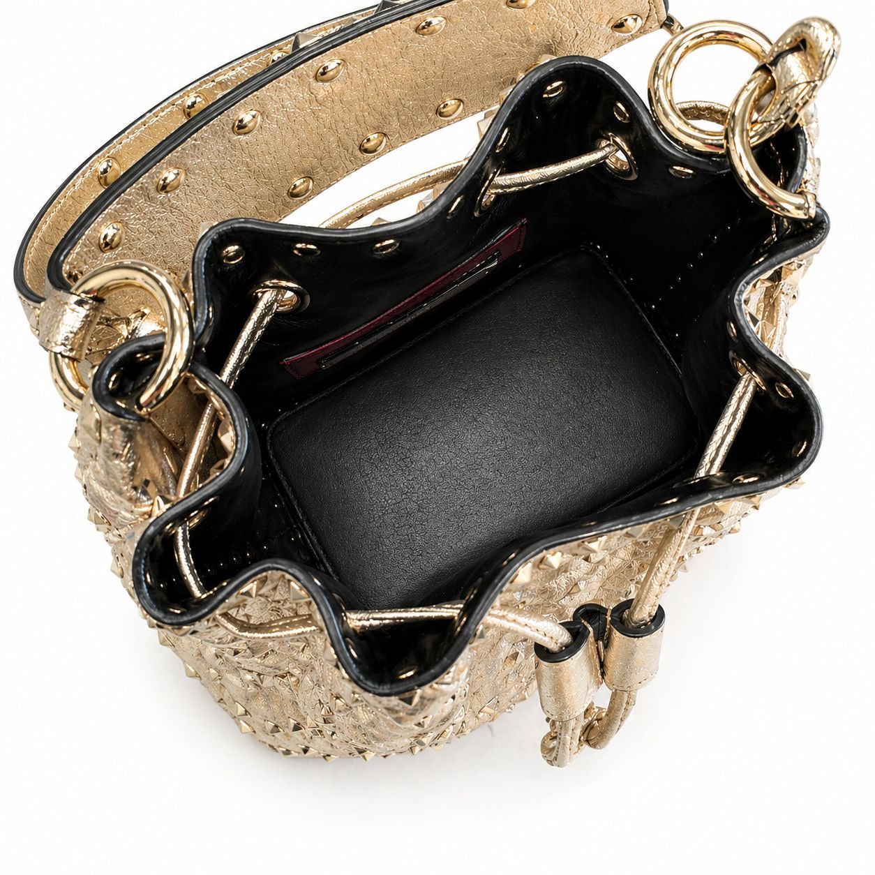 VALENTINO - *NEVER USED* BAG BUCKET ROCKSTUD GOLD LEATHER DOUBLE STRAP