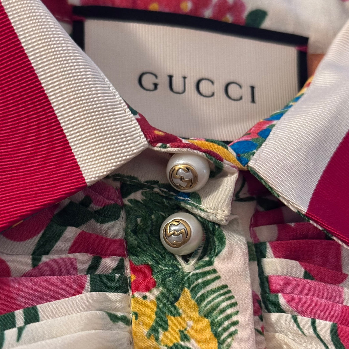 GUCCI - DRESS MINI CORSAGE RUFFLE-TRIM FLORA PRINT SIZE 42 IT