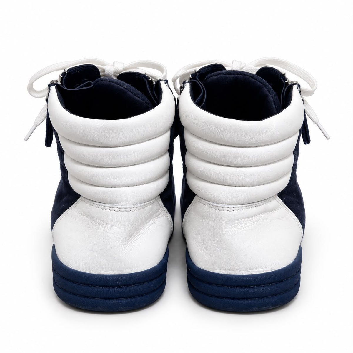 CHANEL - SNEAKERS HIGH TOP NAVY BLUE & WHITE SUEDE CC LOGO SIZE 37,5 EU