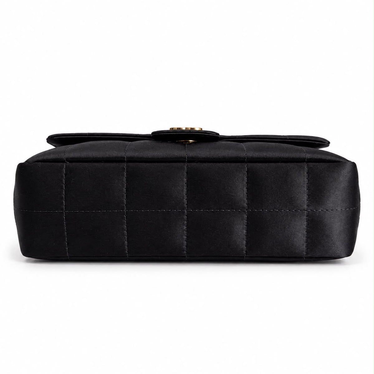 CHANEL - SMALL BAG BLACK SATIN CHOCOLATE BAR QUILTED FLAP WITH GOLD-TONE HARDWARE