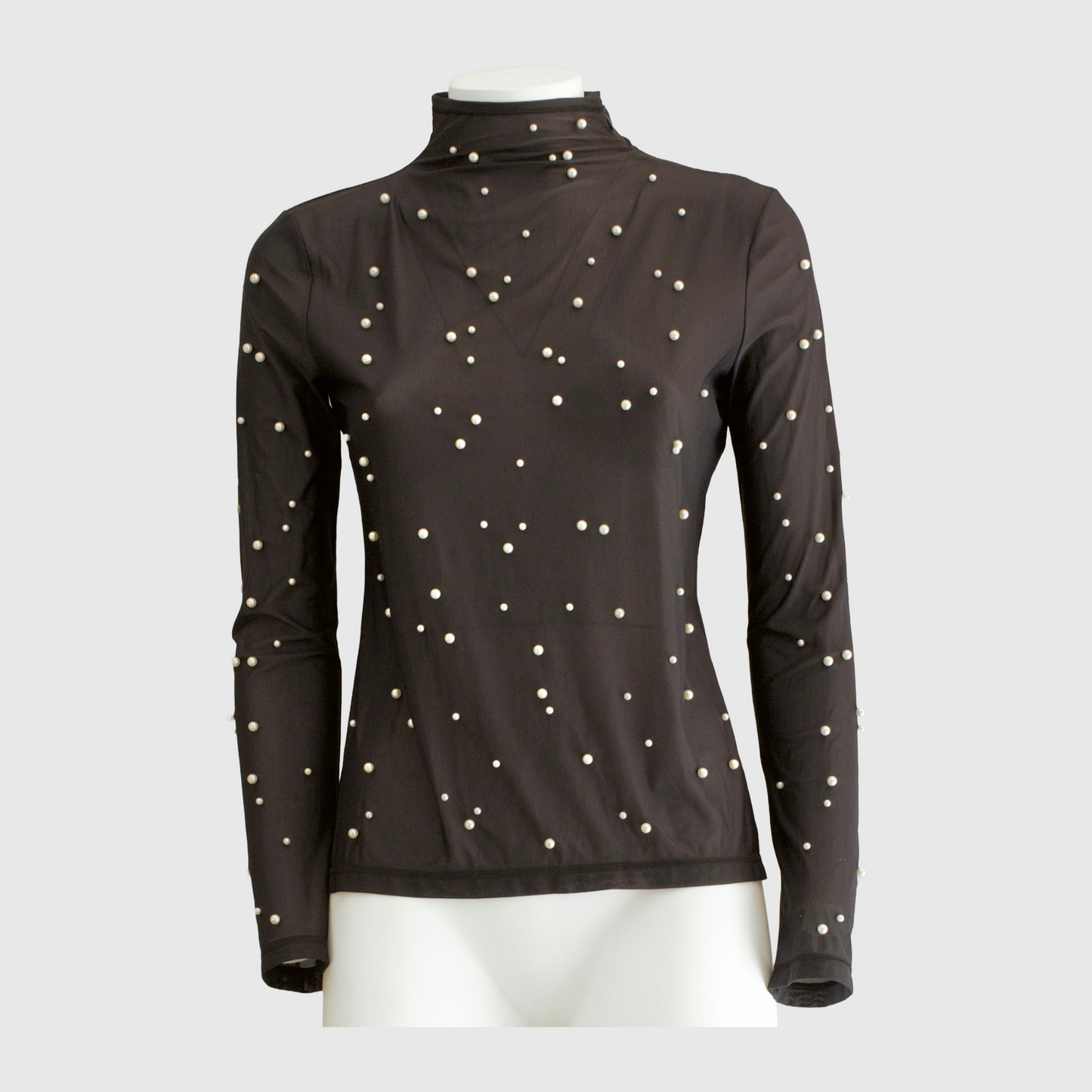 CHANEL - TOP TURLENECK BLACK WITH WHITE PEARLS SIZE 38 FR