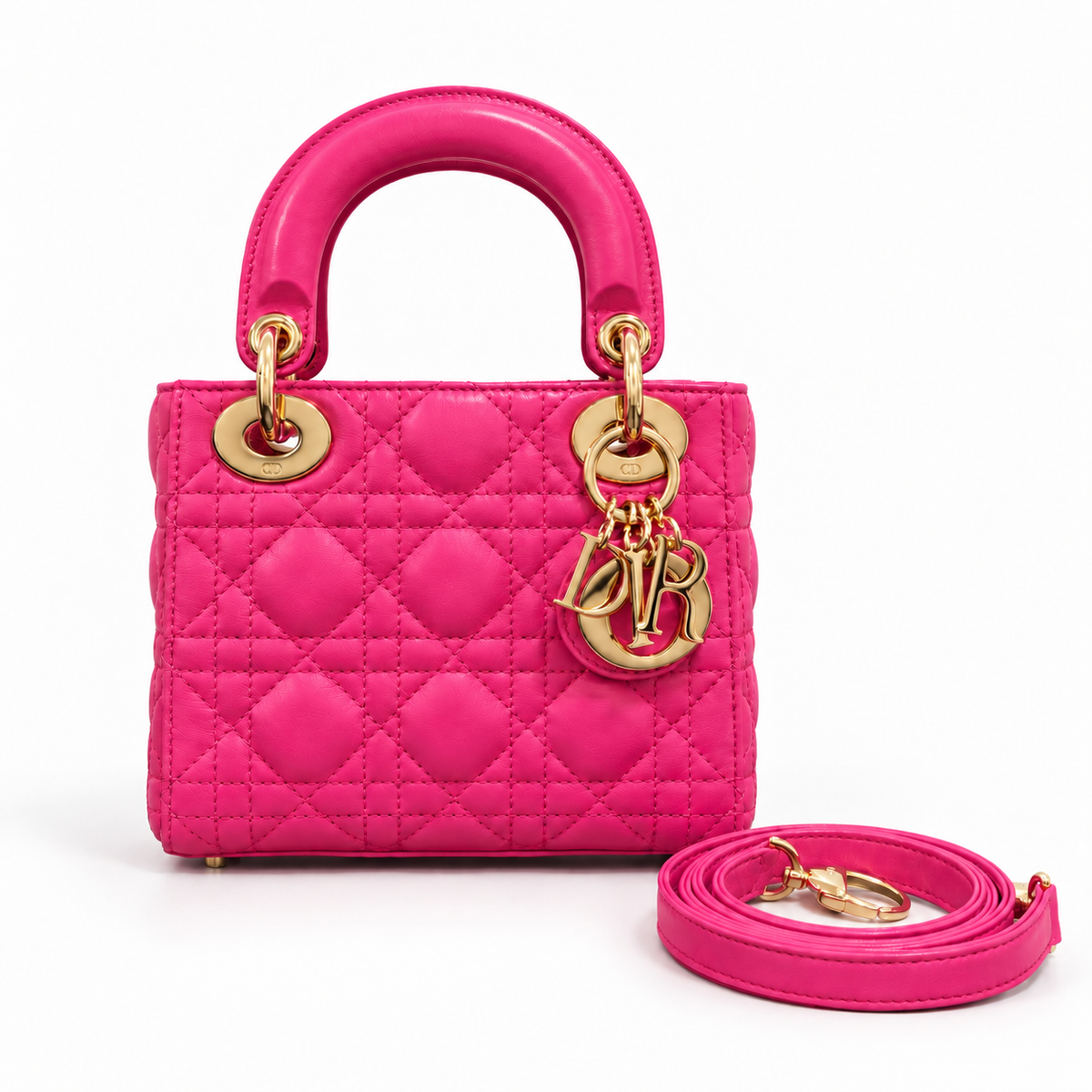 DIOR - *NEVER WORN* BAG MINI LADY DIOR PINK LAMBSKIN GOLD HARDWARE