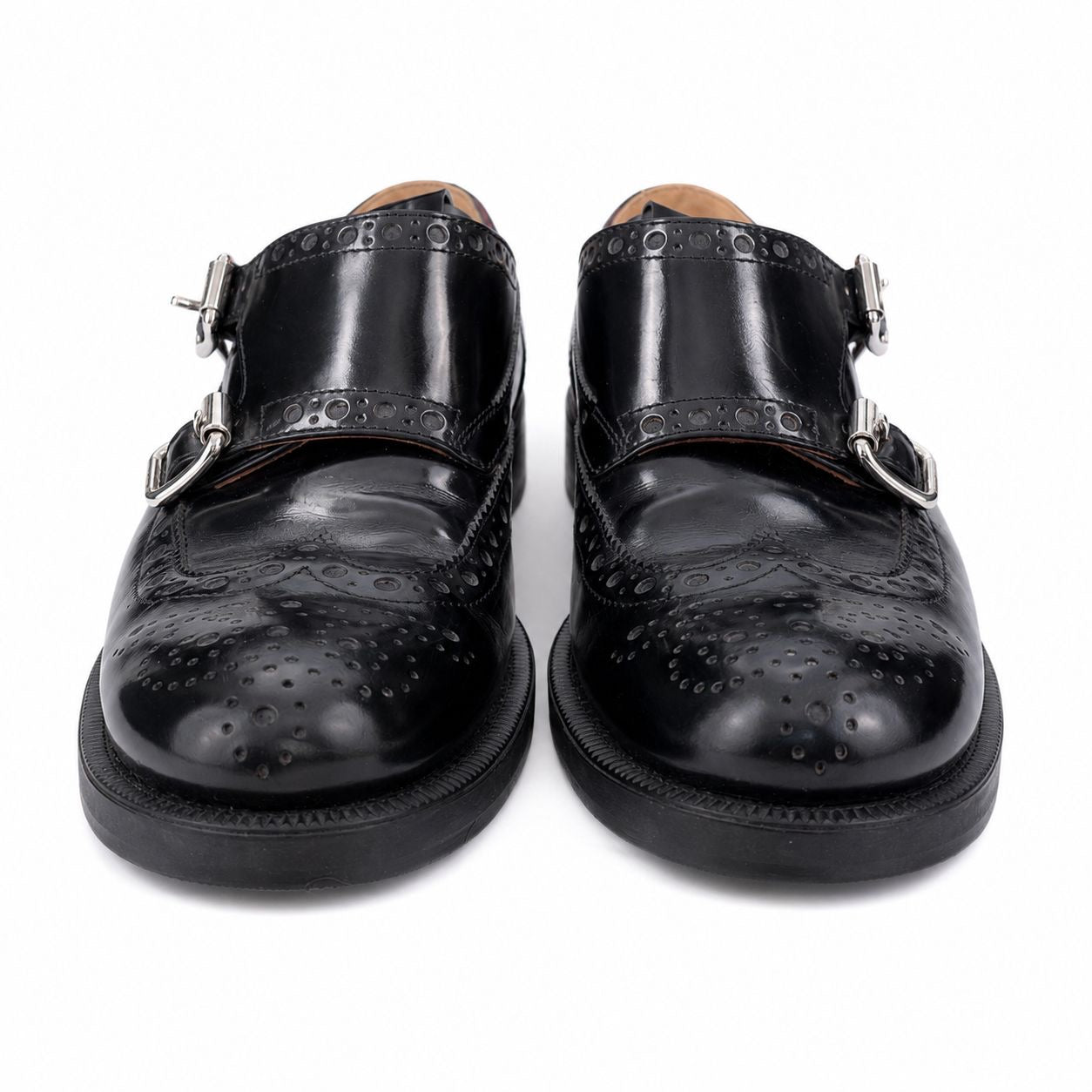 MIU MIU & CHURCH’S - SHOES MONK STRAP BLACK BRUSHED LEATHER SIZE 37,5 EU
