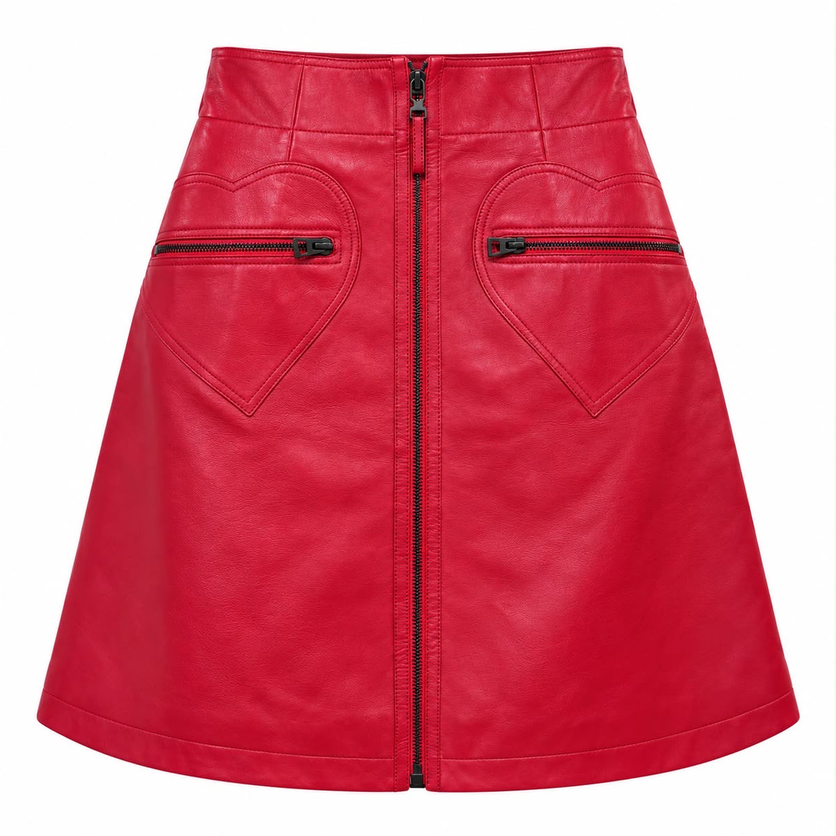 DIOR - SKIRT RED LAMBSKIN WITH HEART PATCH SIZE 34 FR
