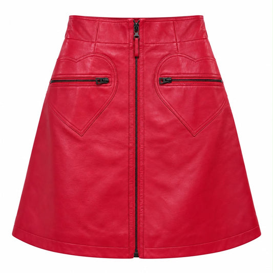 DIOR - SKIRT RED LAMBSKIN WITH HEART PATCH SIZE 34 FR