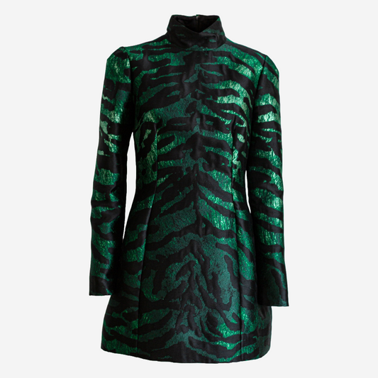 DOLCE & GABBANA - DRESS TIGER DESIGN LAMÉ JAQUARD BLACK & GREEN SIZE 44 IT