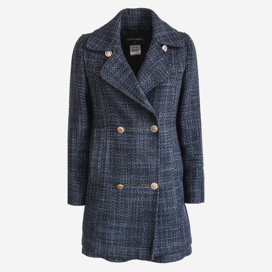 CHANEL - SET DOUBLE-BREASTED BLAZER AND SKIRT NAVY BLUE