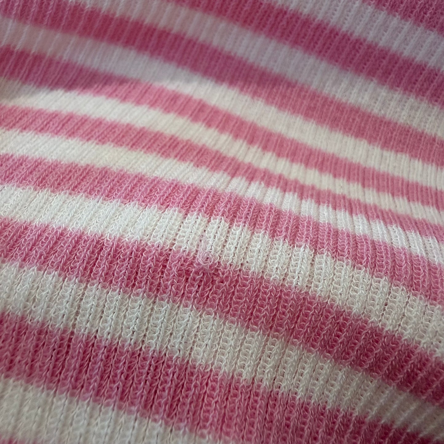 CHANEL - *COLLECTION 2024* T-SHIRT STRETCH PINK & WHITE STRIPED RIBBED SIZE 38 FR