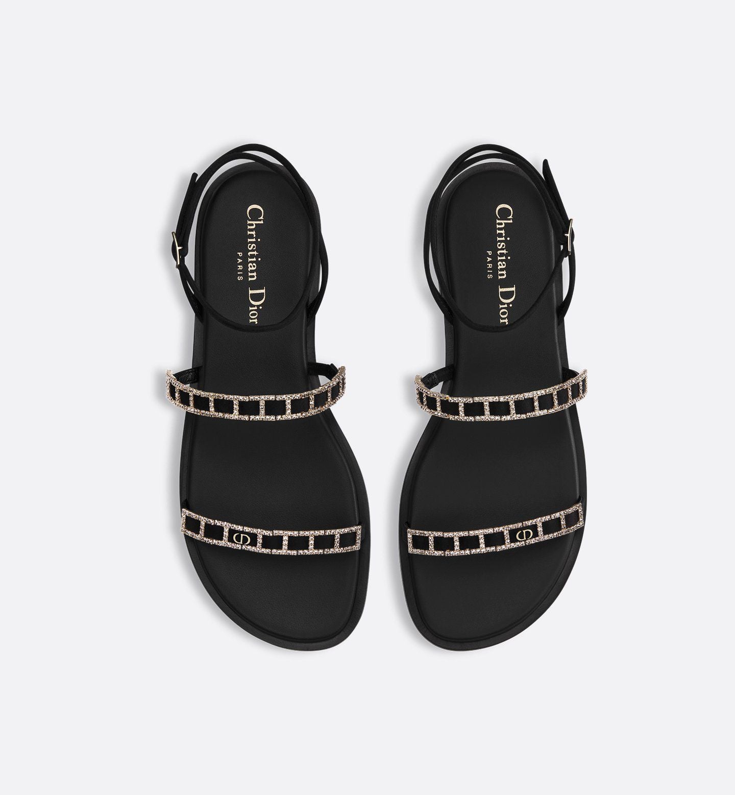 DIOR - SANDALS DIORISSIME BLACK SUÈDE WITH STRASS AND CHAIN DETAIL SIZE 38 EU