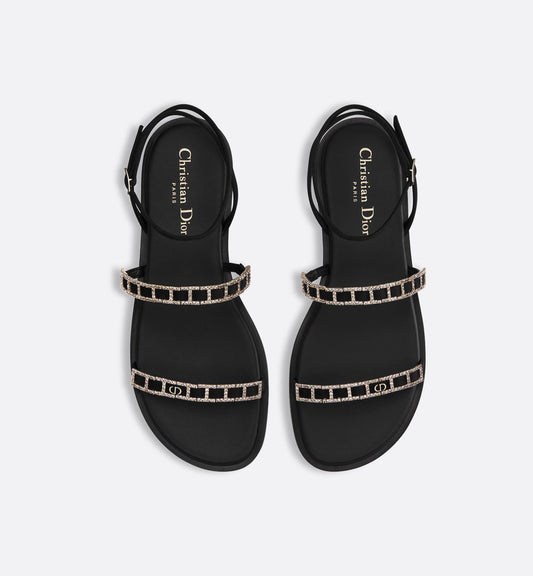 DIOR - SANDALS DIORISSIME BLACK SUÈDE WITH STRASS AND CHAIN DETAIL SIZE 38 EU