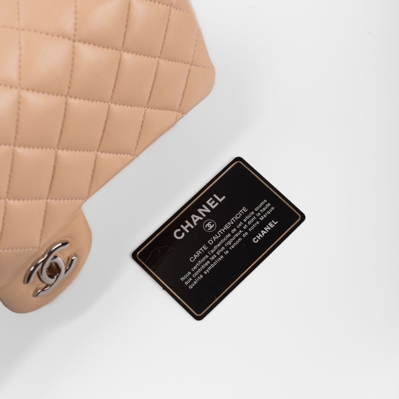 CHANEL - TIMELESS BAG MEDIUM DOUBLE FLAP BEIGE LAMBSKIN SILVER HARDWARE