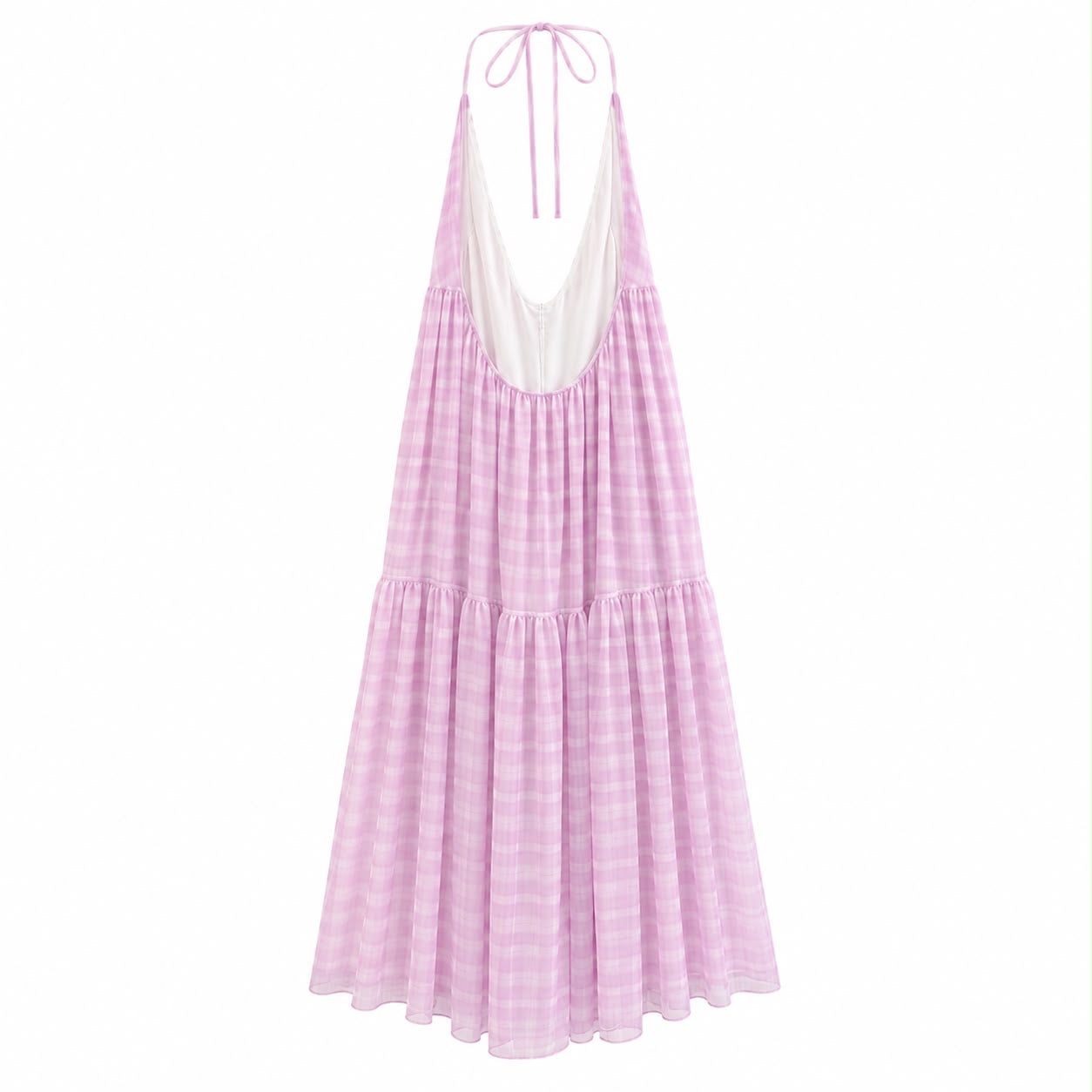 JACQUEMUS - MAXI DRESS CHECKED CHIFFON IN PINK AND WHITE SIZE 34 FR