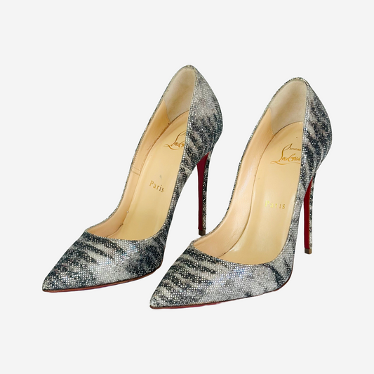 LOUBOUTIN - SIRENE SILVER DÉCOLLETÉ HEELS IN SHADES OF SILVER SIZE 36,5 EU