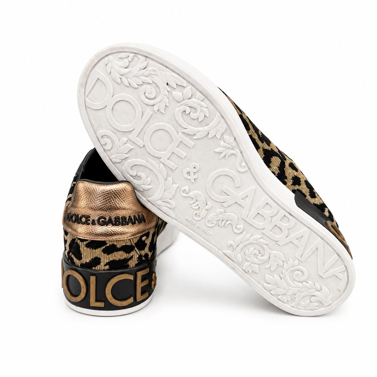 DOLCE & GABBANA - SNEAKERS LEOPARD PRINT LUREX LOW BLACK GOLD SIZE 40 EU