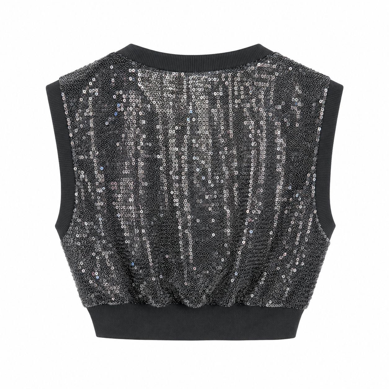 PRADA - CROP TOP BLACK SEQUIN SIZE 44 IT