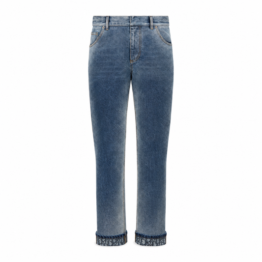 DIOR - *2026* JEANS DENIM BLUE STONEWASHED COTTON DENIM REGULAR-FIT WITH DIOR OBLIQUE CUFFS SIZE 34 FR
