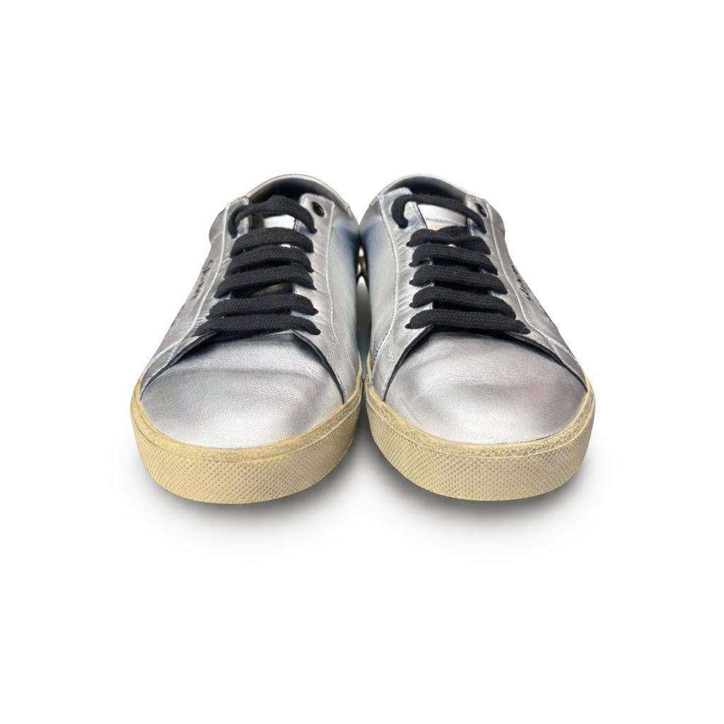 SAINT LAURENT - SNEAKERS COURT CLASSIC SL/06 SILVER LEATHER SIZE 41 EU