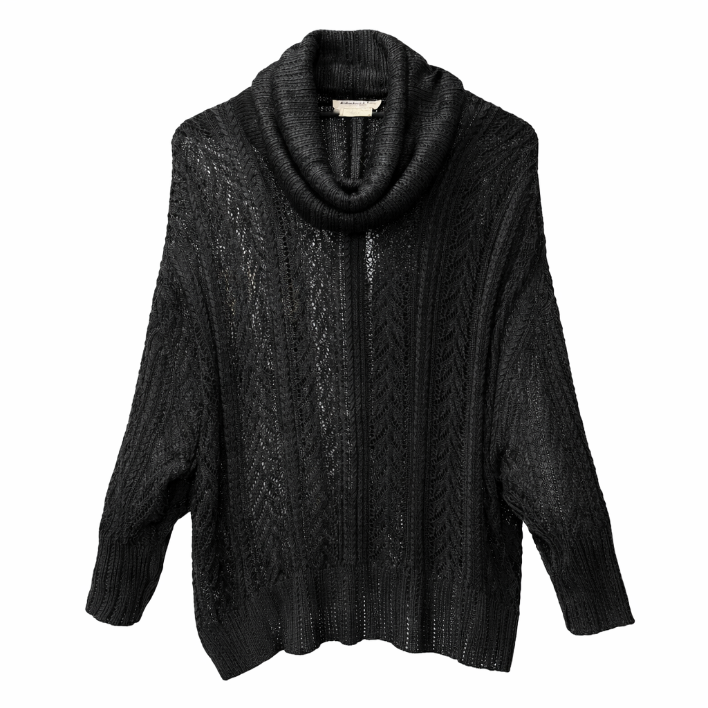 DIOR - SWEATER BLACK OPENWORK GLOSSY AND BATWING SLEEVES SIZE S