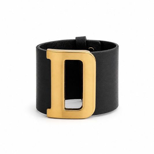 DIOR - BRACELET DIORQUAKE BLACK LEATHER GOLD HARDWARE
