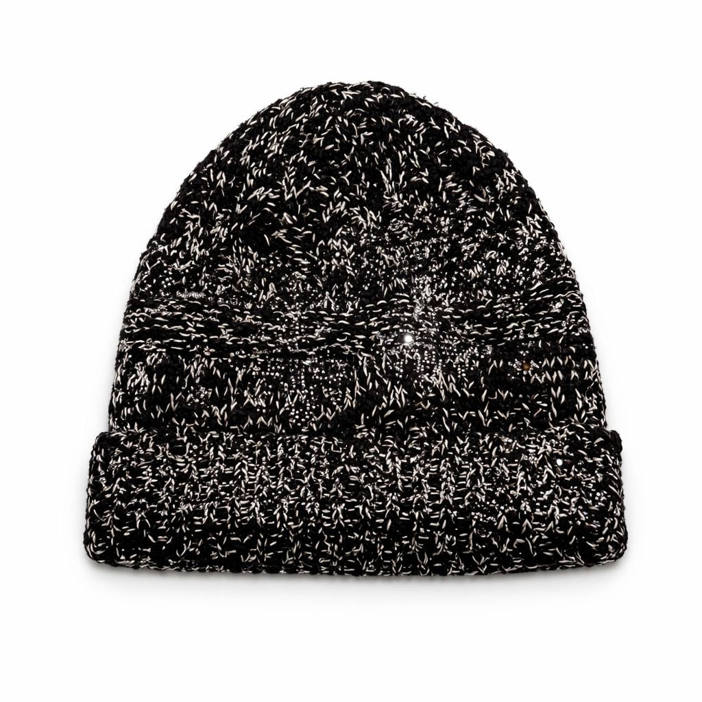 CHANEL - HAT & SCARF BLACK AND  WHITE WITH CRYSTALS SIZE S