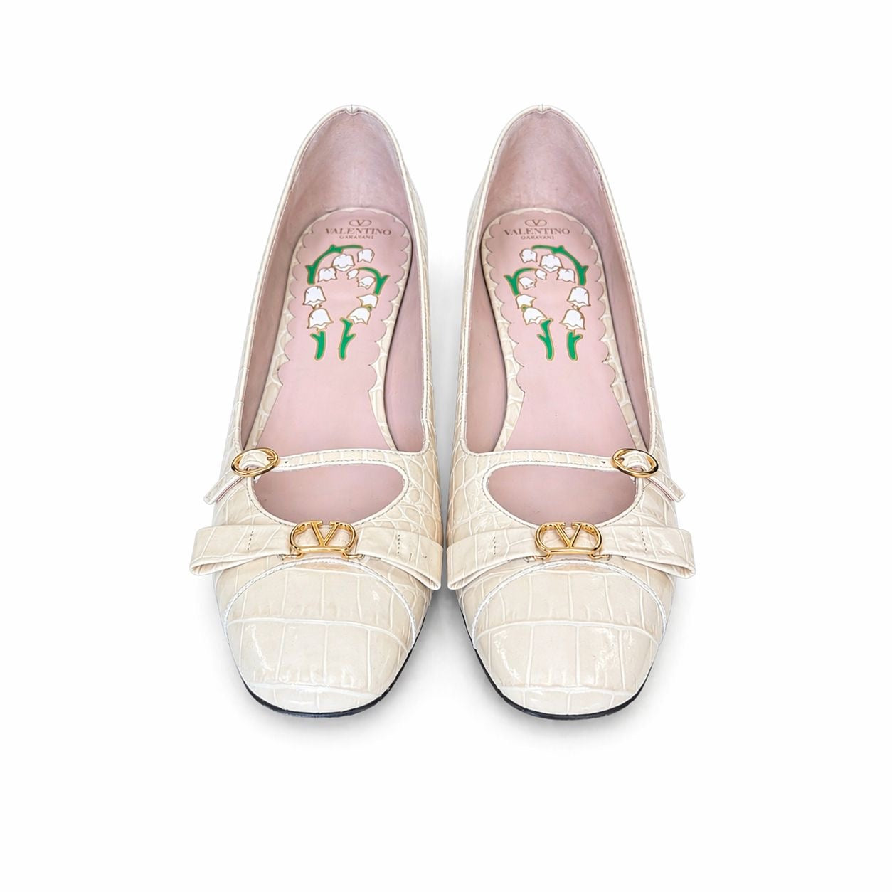 VALENTINO GARAVANI - PUMPS BOWOW 45 IN CREAM CROC-EFFECT CALFSKIN SIZE 40 EU