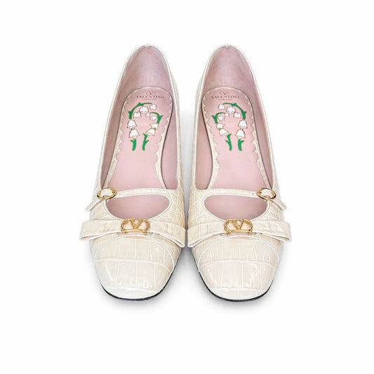 VALENTINO GARAVANI - PUMPS BOWOW 45 IN CREAM CROC-EFFECT CALFSKIN SIZE 40 EU