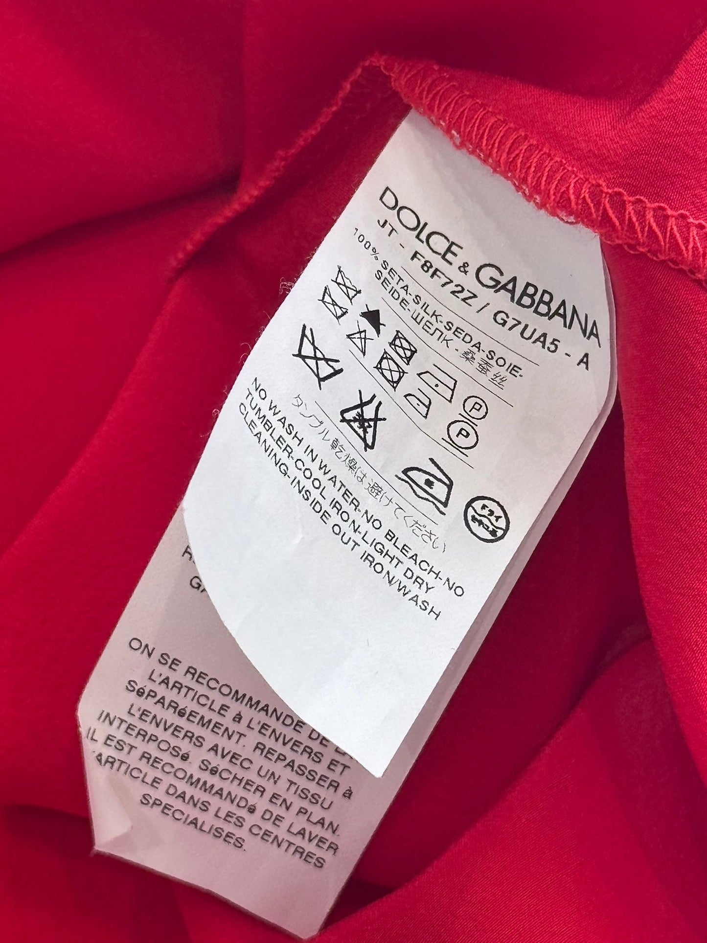 DOLCE & GABBANA - TOP SLEVELESS RED SILK JEWEL-EMBELLISHED NECKLINE SIZE 38 IT