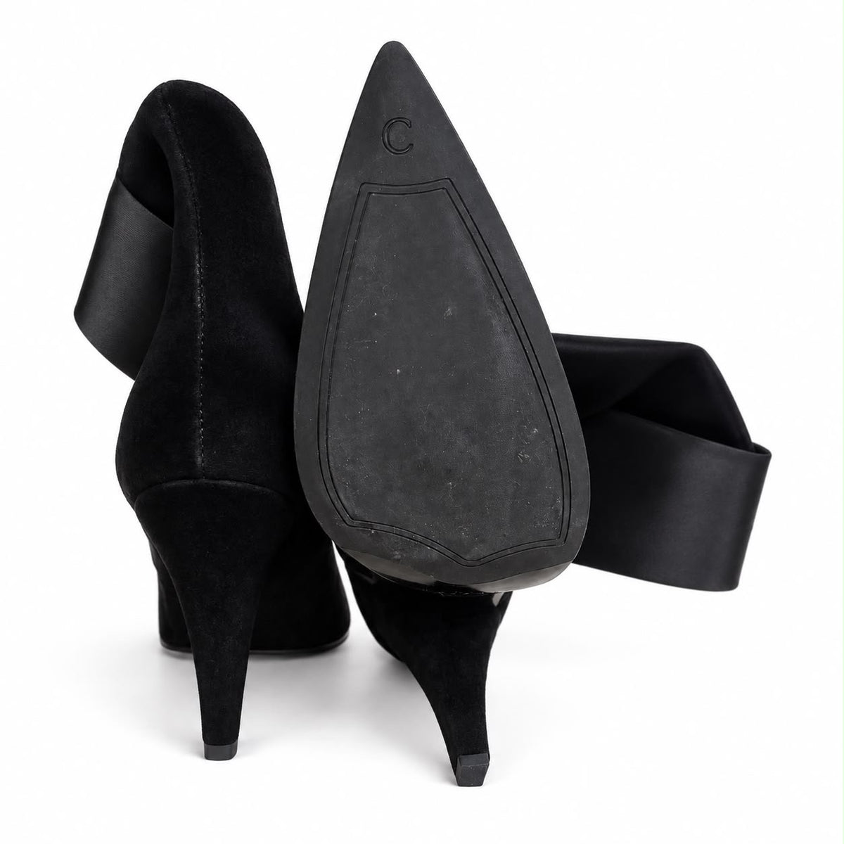 CASADEI - HIGH BOOTS SUEDE WITH SATIN CUFFS BLACK & JEWEL BUTTON DETAIL 37,5 EU