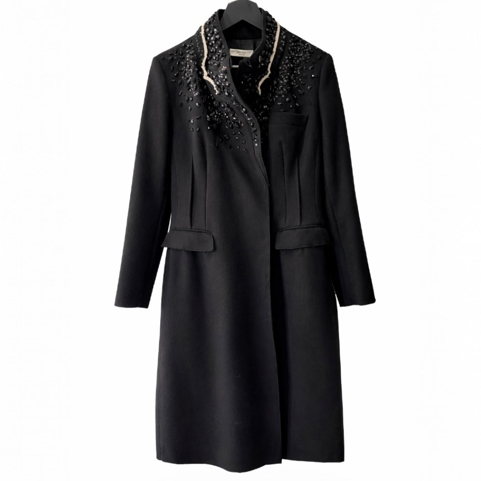 PRADA - COAT BLACK BLACK BEADED EMBROIDERY