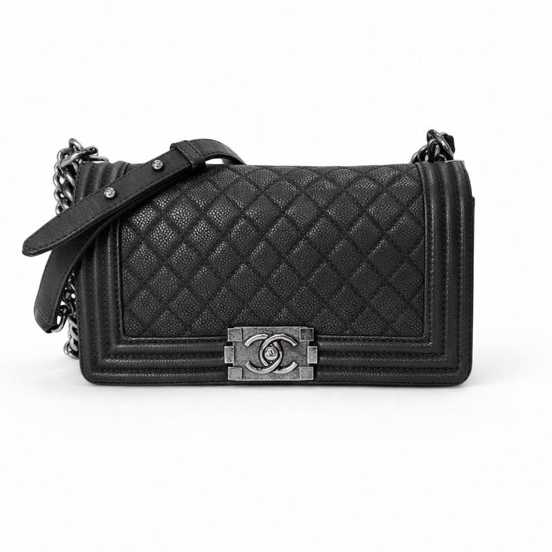 CHANEL - BAG BOY MATTE CAVIAR RUTHENIUM HARDWARE MEDIUM SIZE