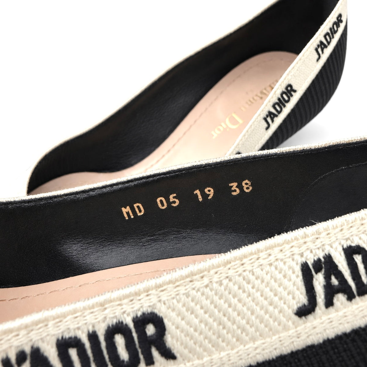 DIOR - PUMPS J’ADIOR BLACK RIBBED FABRIC POINTED-TOE WITH IVORY LOGO TRIM SIZE 38 EU