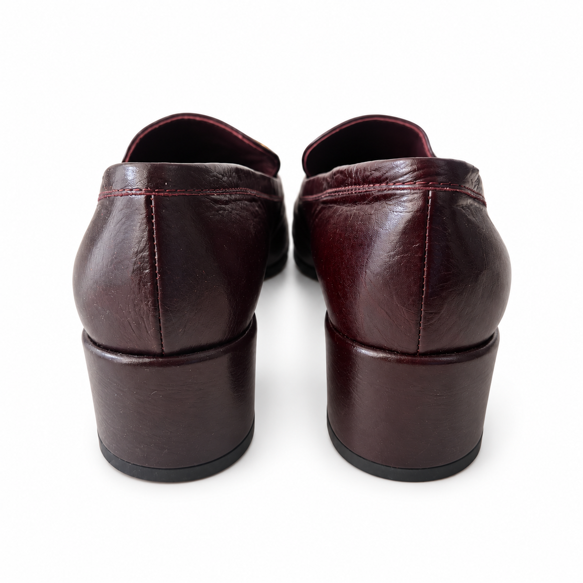 CHANEL - PUMPS BORDEAUX CALFSKIN LEATHER WITH GOLD TONE SIZE 37 EU