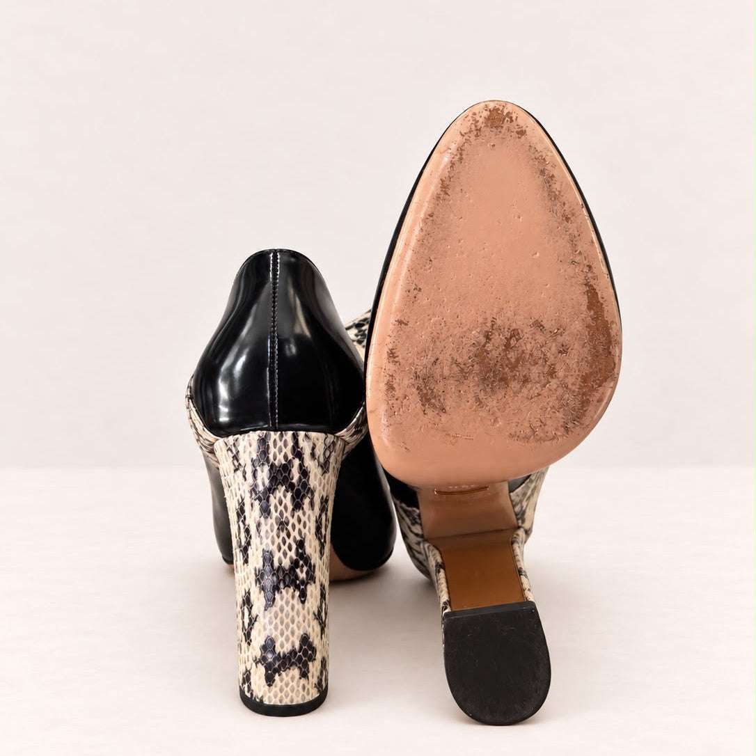GUCCI - PUMPS MARY JANE BLACK LEATHER & BEIGE WATER SNAKE SIZE 39,5 EU