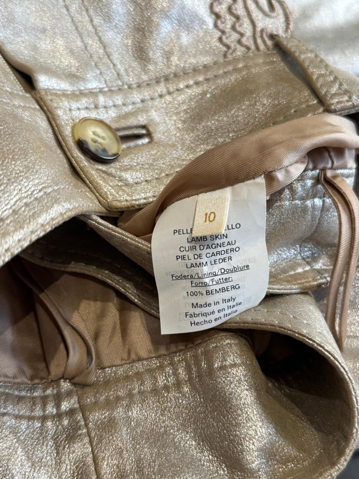 VALENTINO - *RARE* JACKET AND TROUSERS EMBROIDERED LEATHER GOLD SIZE 10 UK / 42 IT / 38 FR