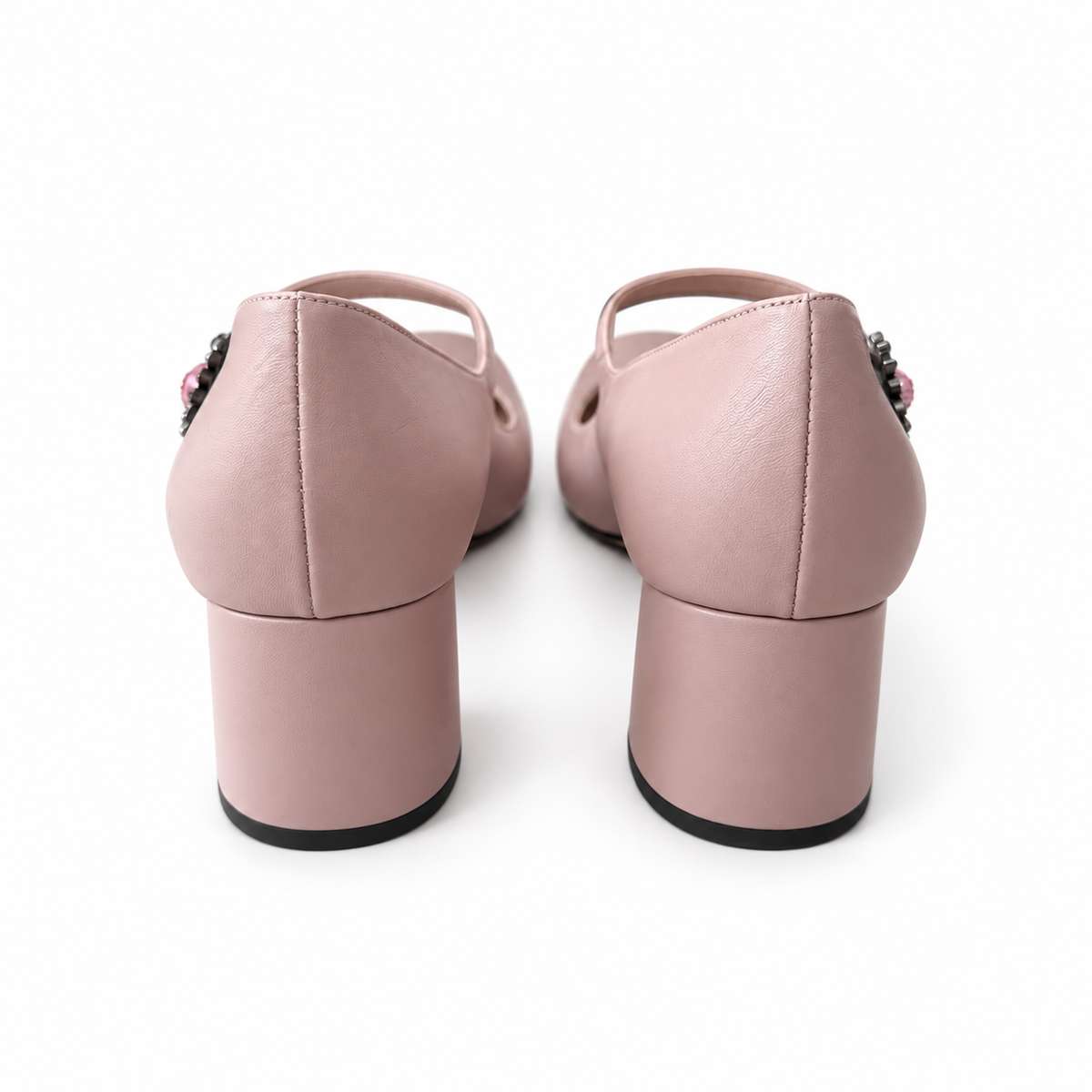 VALENTINO - PUMPS MARY JANE PINK LEATHER DAISY JEWEL SIZE 40,5 EU
