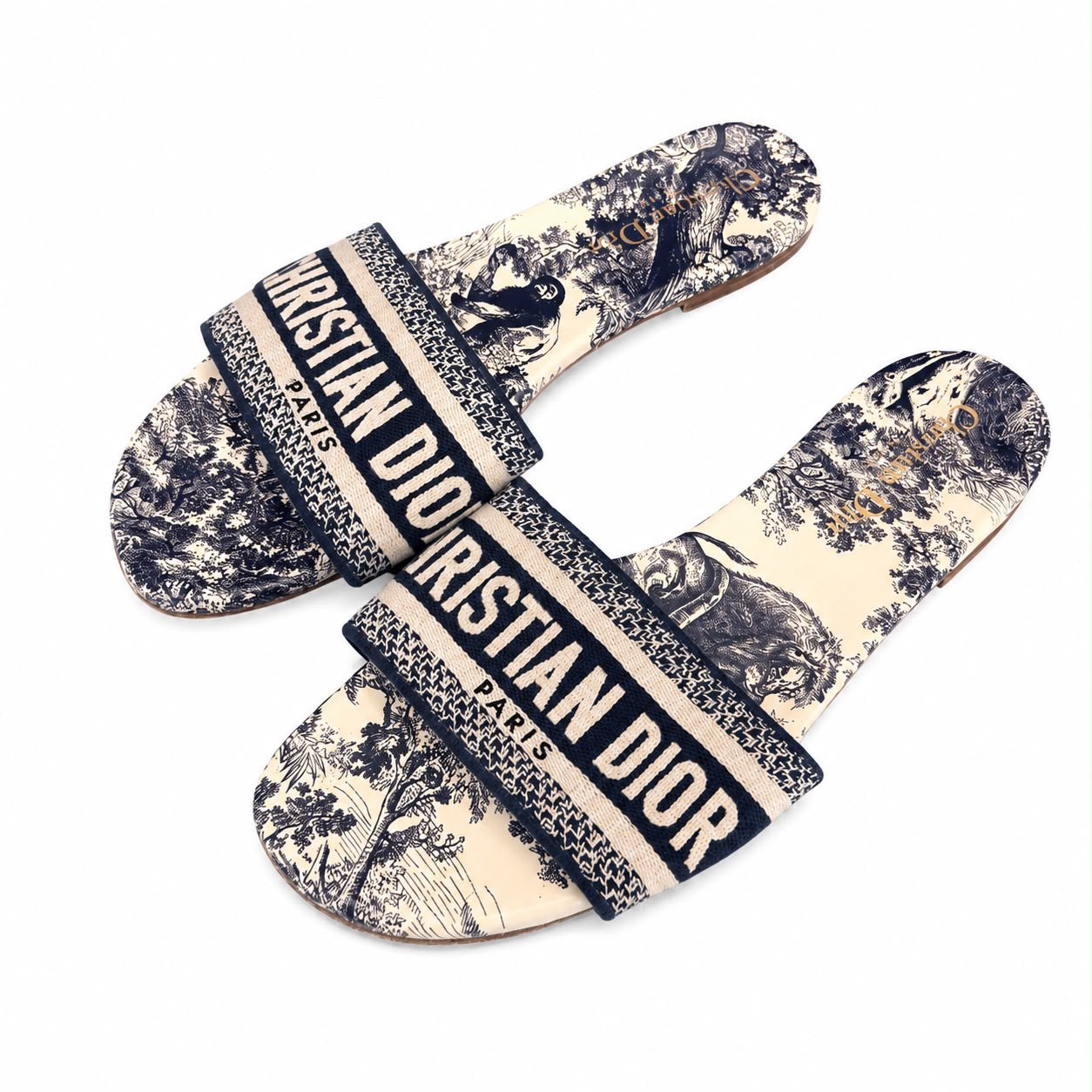 DIOR - SANDALS TOILE DE JOUY BLUE AND WHITE SIZE 38,5 EU